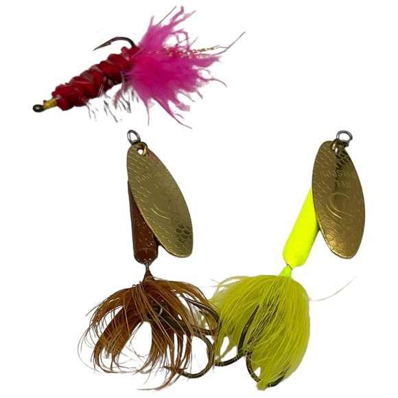 Fishing Lot 2 Flies and 4 ROOSTER TAILS 1/4 oz Chartreus Brown Orange Yellow - Picture 7 of 7